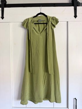 Olive Green Tie-Neck Women's Dress (Anthropologie)